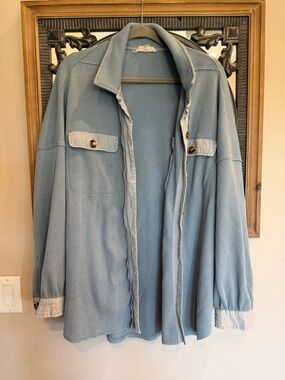 Listicle Light Blue Utility Jacket with Button Pockets